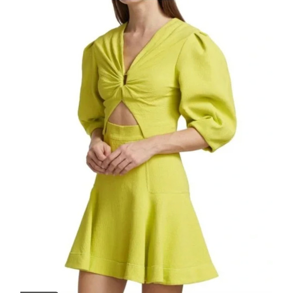 Jonathan Simkhai Kayleigh Cutout Crepe Mini Dress Lime Yellow Sz 2 NWT $495 - Picture 1 of 14